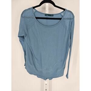 Prana Womens Sz L Long Sleeve T Shirt Textured Sleeves Light Blue
